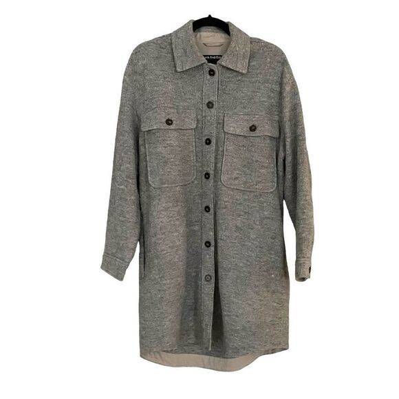 FRANK & OAK Wool Button Front Long Shaket Coat Overcoat Gray S - Picture 1 of 9